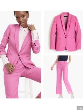 J. Crew Parke Set Linen Blend Fuchsia Pink Blazer Jacket Peyton Pant Suit Size 0